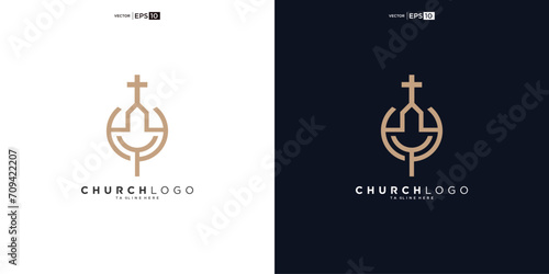 Leaf growth and church line style logo vector design