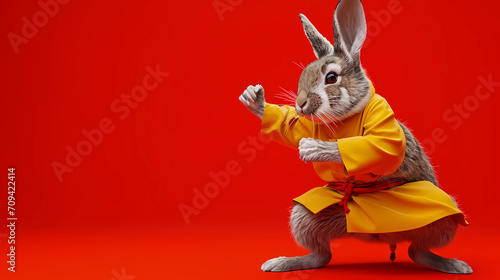 A rabbit in a kung fu pose photo