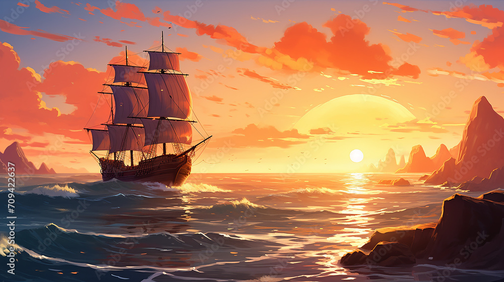 sea background with beautiful sunset
