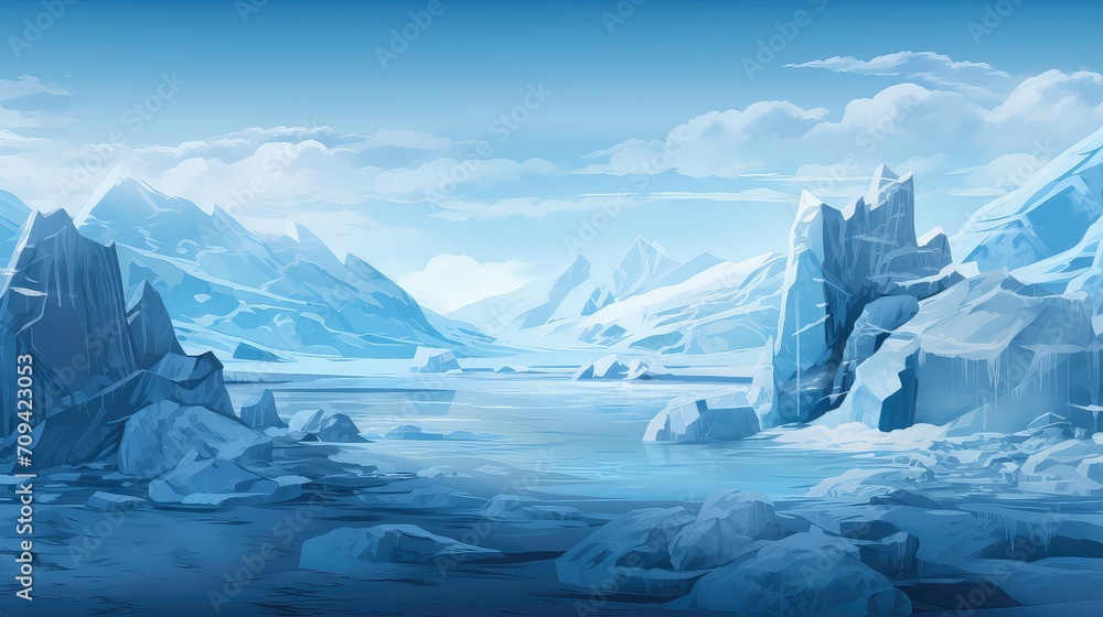 frozen terrain ice background illustration landscape winter, frost snow, arctic polar frozen terrain ice background - obrazy, fototapety, plakaty 