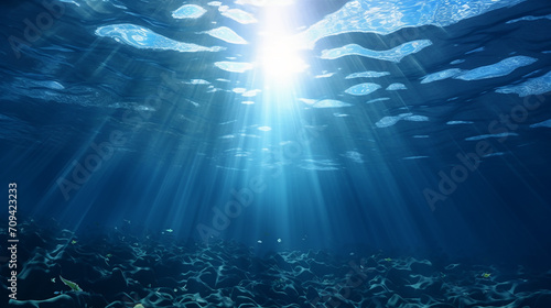 seamless loop of deep blue ocean waves from underwater with sunlight