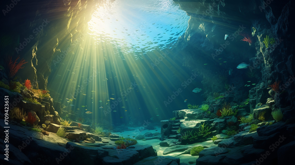beautiful sunlight into the underwater cave beautiful sunlight into the underwater cave
