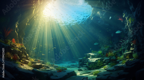 beautiful sunlight into the underwater cave photo