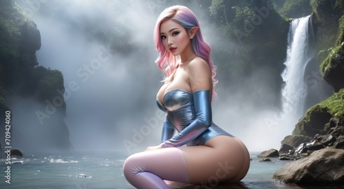 beauty elf In a place filled with fog background
