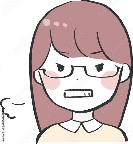 メガネをかけた女性が怒っているイラスト