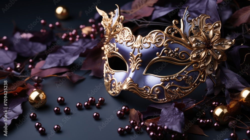 Mardi Gras mask on a dark purple background. Mardi Gras mask on a dark purple background.