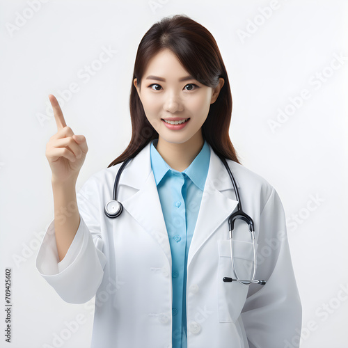 Healthcare, medical people concept. Smiling asian female doctor