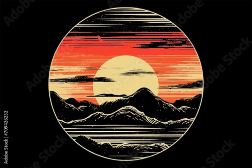 beautiful sunset beach sticker vector,  Sunset beach vector illustration for t shirt , photo