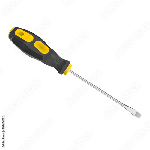 screwdriver illustration isolated on white. Black and yellow screwdriver illustration. 