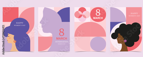 International women day with geometric use for vertical a4 card design