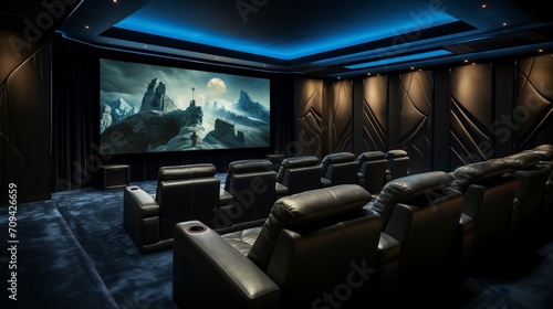 Premium home theater: tiered seating, surround sound, and immersive cinema – your gateway to unmatched cinematic comfort photo