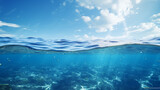 beautiful blue sea or ocean water surface and underwater