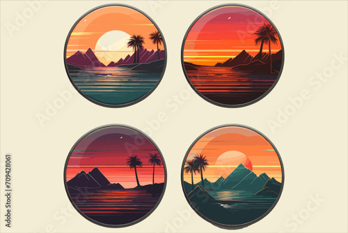 beautiful sunset beach sticker vector, Sunset beach vector illustration for t shirt ,