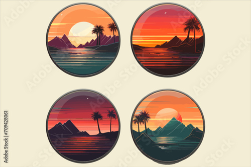 beautiful sunset beach sticker vector,  Sunset beach vector illustration for t shirt , photo