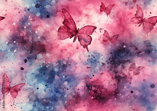 Butterflies in Pink and Blue Watercolor Wash © Ross