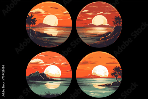 beautiful sunset beach sticker vector,  Sunset beach vector illustration for t shirt , photo