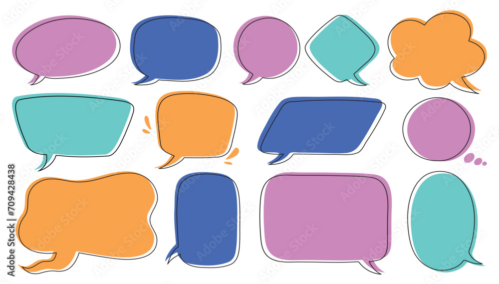 Colorful speech bubbles and dialog boxes in different shapes vector set Colorful speech bubbles and dialog boxes in different shapes vector set