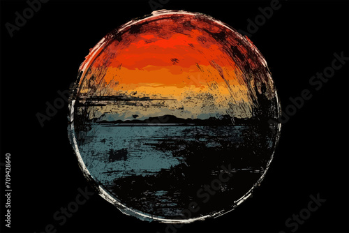 beautiful sunset beach sticker vector,  Sunset beach vector illustration for t shirt , photo