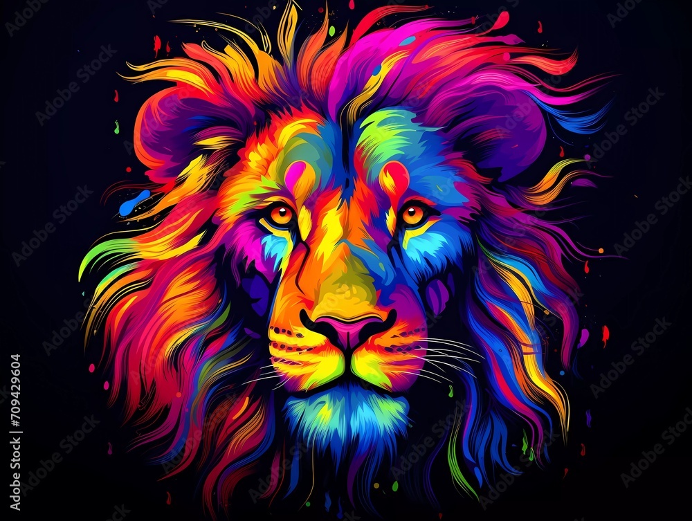lion illustration in abstract, rainbow ultra-bright neon artistic portrait graphic highlighter lines on minimalist background. generative ai lion illustration in abstract, rainbow ultra-bright neon artistic portrait graphic highlighter lines on minimalist background. generative ai