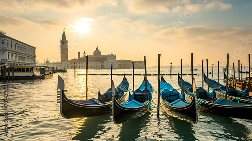 gondolas at grand canal city with sunset view © katerinka