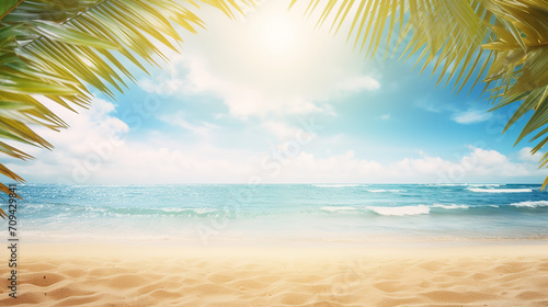 summer background with frame nature of tropical golden sand beach close-up  sea water  blue sky.