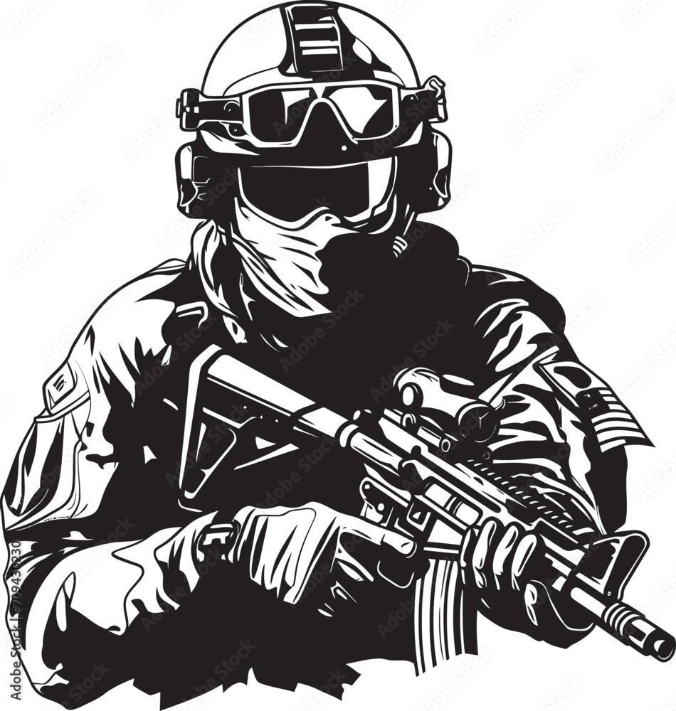 Covert Command Stealth Soldier Vector Emblem in Black Silent Striker Tactical Warrior Glyph in Black Covert Command Stealth Soldier Vector Emblem in Black Silent Striker Tactical Warrior Glyph in Black
