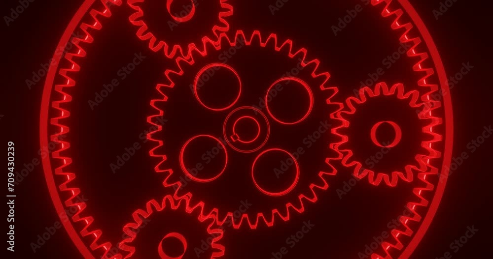 Gears in motion with red plasma lighting and exciting flashes Gears in motion with red plasma lighting and exciting flashes