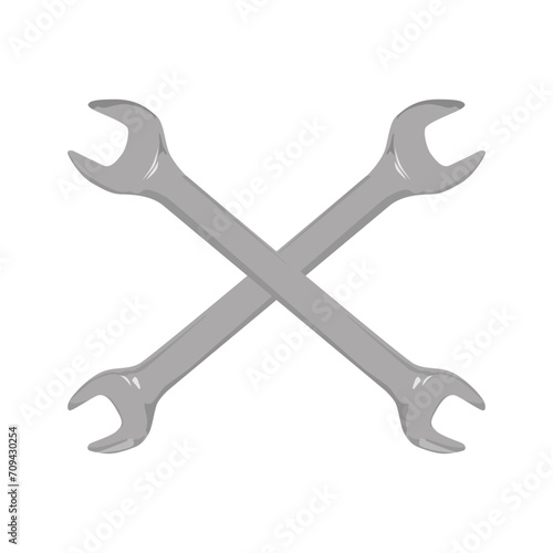wrench and spanner illustration isolated on white background. crossed wrench illustration.