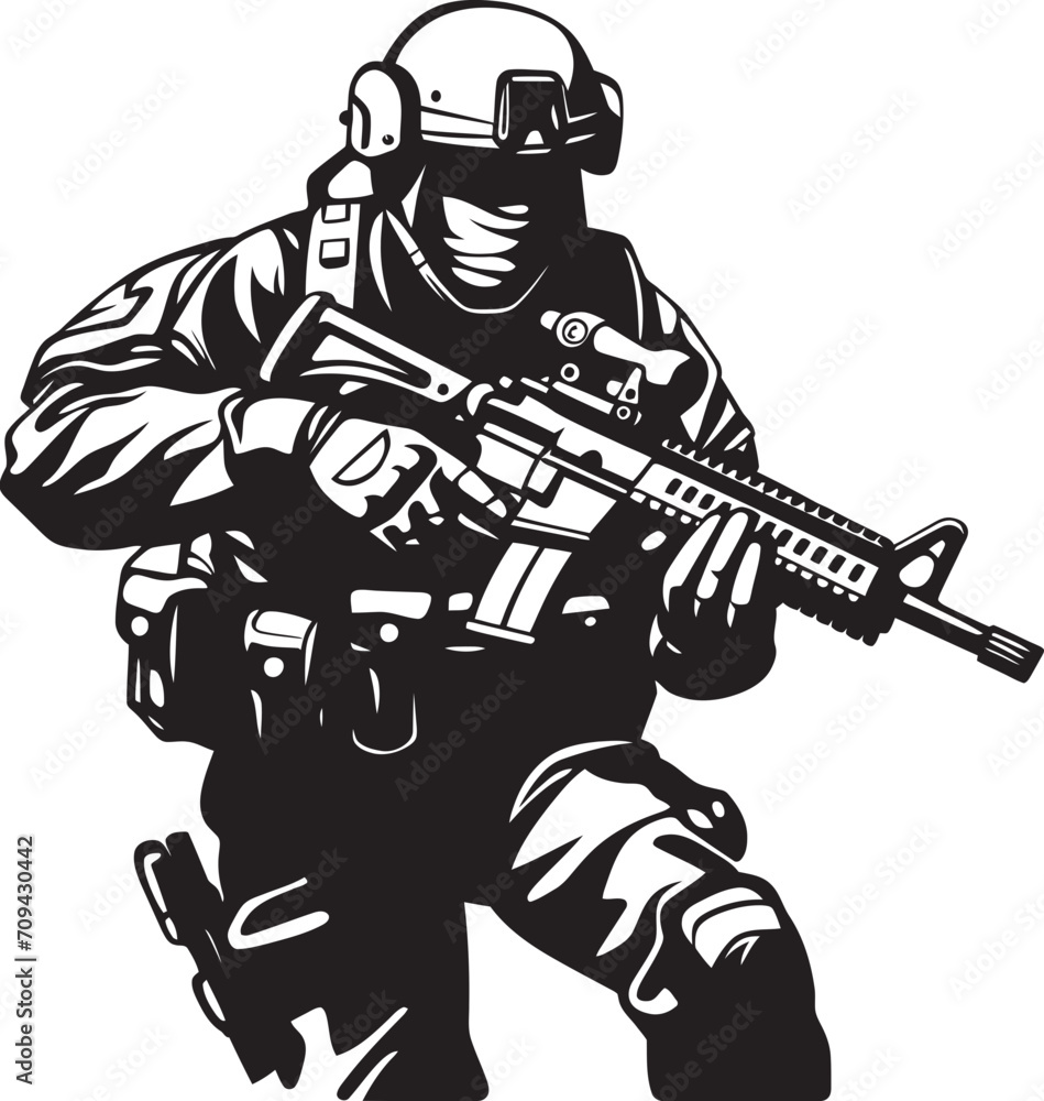 Fototapeta premium Invisible Guardian Black Insignia for Combat Operations Vector Vanguard Special Forces Black Logo Design