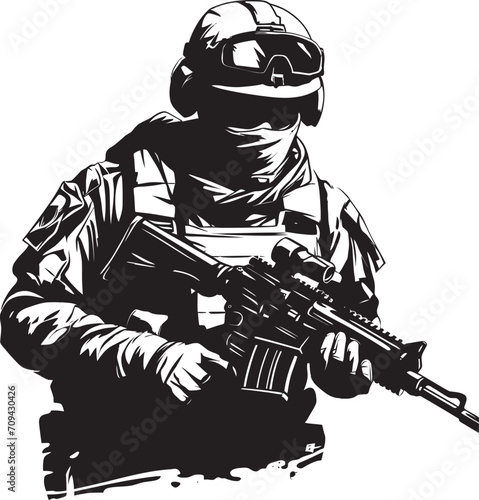 Ghost Recon Special Forces Vector Insignia in Black Ninja Commando Combat Soldier Glyph in Black