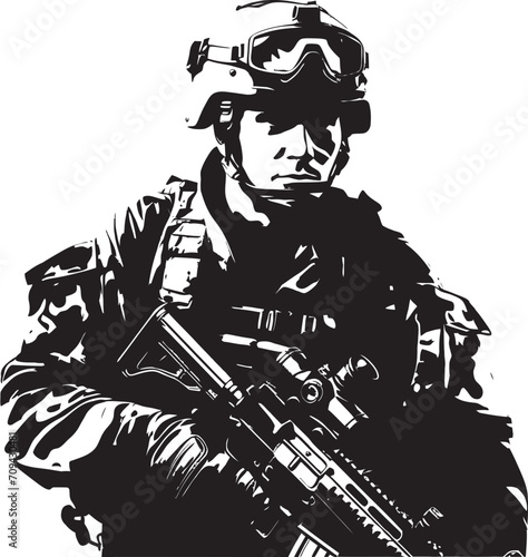 Silent Striker Stealth Soldier Vector Icon in Black Deadly Precision Tactical Warrior Glyph Emblem in Black