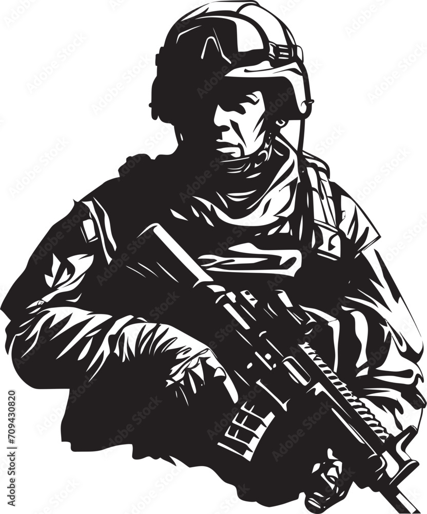 Covert Commando Black Combat Soldier Icon Silent Striker Tactical Soldier Logo in Black Covert Commando Black Combat Soldier Icon Silent Striker Tactical Soldier Logo in Black