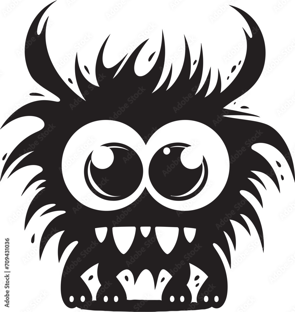 Furry Friends Cute Doodle Monster Emblem in Black Whimsical Wobblies Vector Black Logo for Monsters