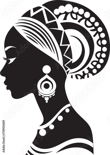 Eternal Echoes Ethnic Woman Face Emblem in Black Artistry of Ancients Black Icon for Woman Face Design