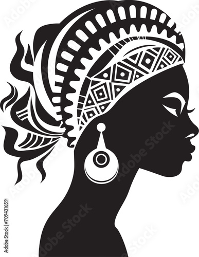 Eternal Echoes Tribal Woman Icon in Black Logo Mystic Femme Black Logo for Ethnic Woman Face