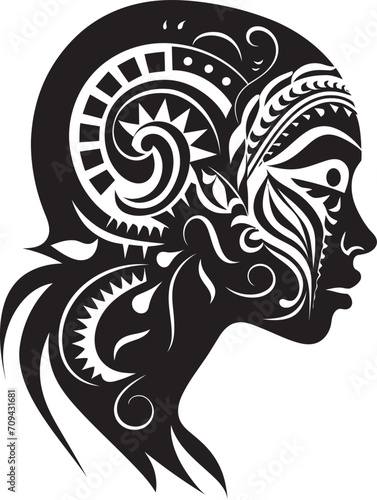 Soulful Symmetry Black Glyph for Tribal Woman Emblem Heritage Muse Ethnic Woman Emblem in Black