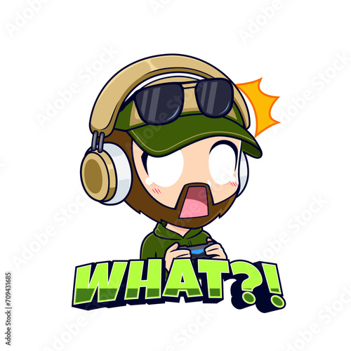 Shocked gamer guy expressions cartoon character mascot logo vector