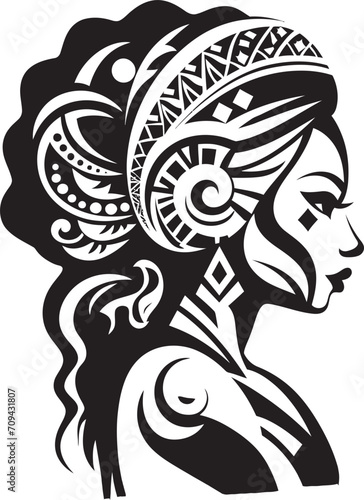 Artistry of Ancients Ethnic Woman Vector Glyph Divine Lines Black Icon for Woman Face Design