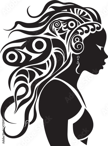 Mystical Muse Black Logo for Tribal Woman Design Whispers of Wisdom Vector Ethnic Woman Face Icon