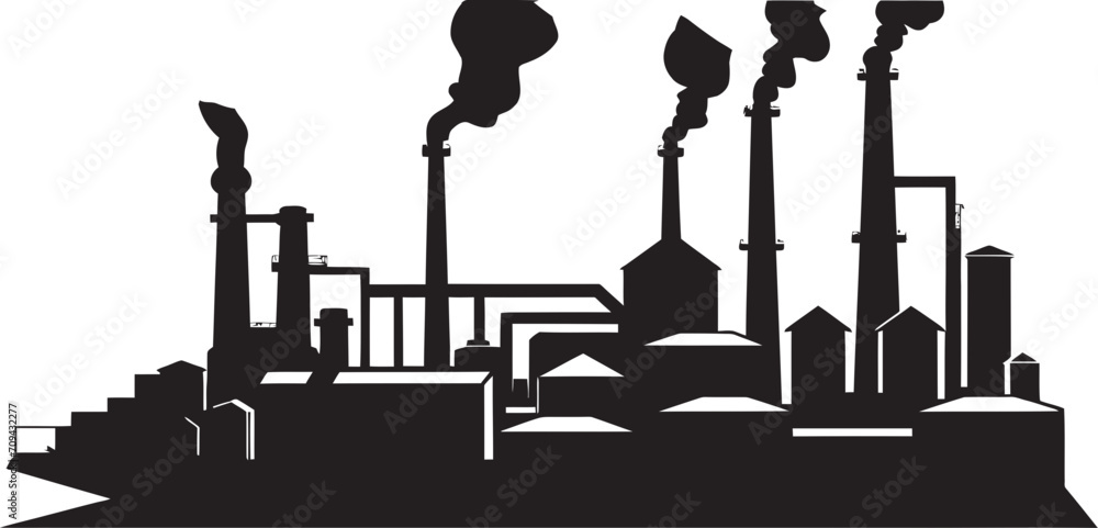 Manufacturing Marvel Vector Black Logo for Industrial Factory Design Efficiency in Monochrome Industrial Plant Icon in Black