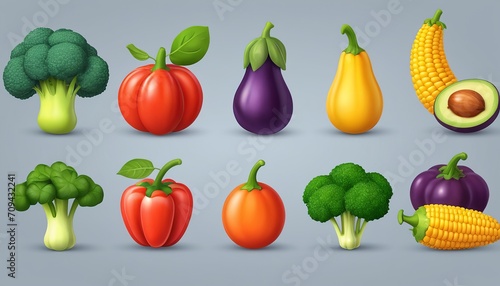 Fruits and Vegetables in 3D: Vector Cartoon Icons