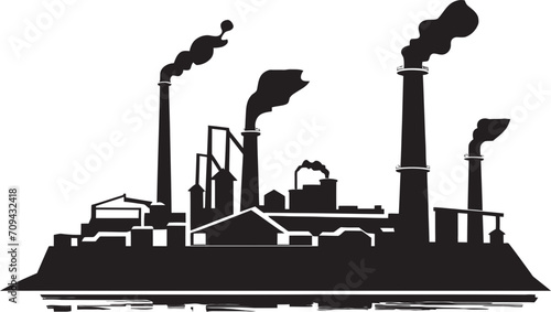 Innovation Nexus Striking Monochrome Icon Depicting Advanced Industrial Plant Streamlined Brilliance Vector Glyph for Black Logo in Futuristic Factory Design
