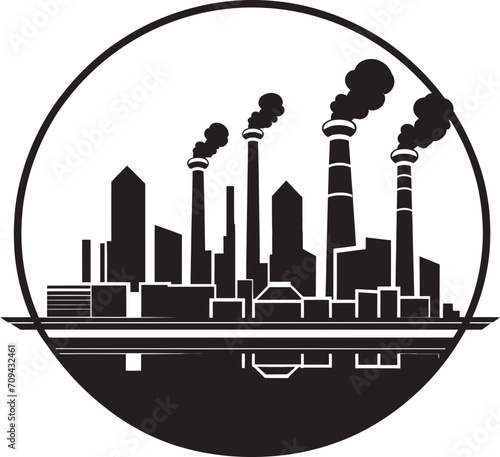 Techno Excellence Monochrome Logo Signifying Futuristic Production Plant Streamlined Brilliance Vector Glyph for Black Emblem in Advanced Factory Design