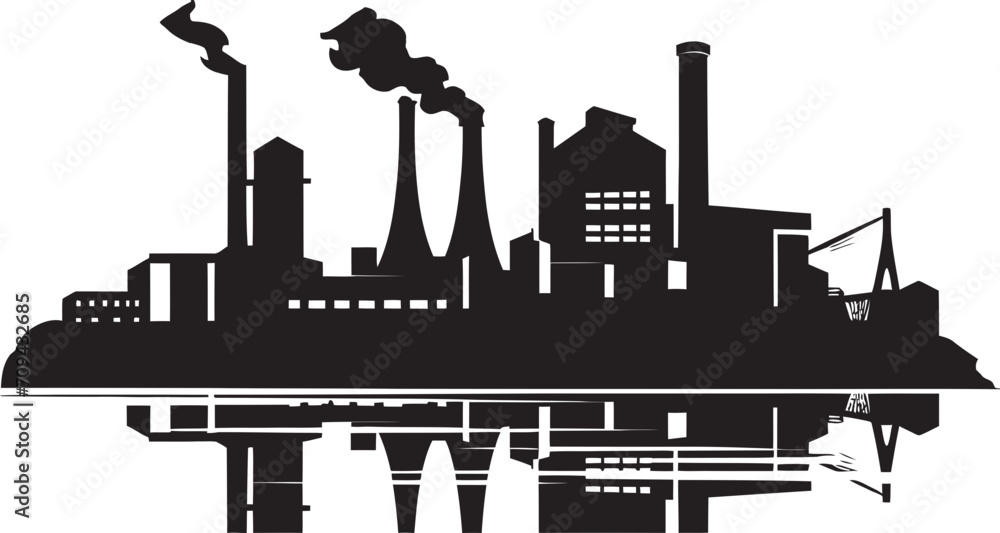 Factory Fusion Production Facility Vector Emblem in Black Industrial Elegance Black Logo for Modern Factory Design