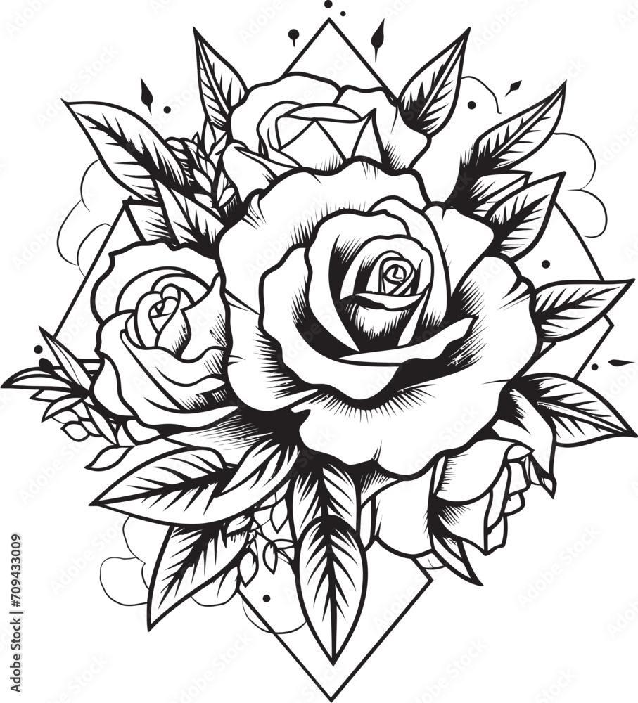 Whispers of Romance Vector Logo Illustrating a Black Lineart Rose Graphite Gardens Lineart Rose Icon in Monochrome Black