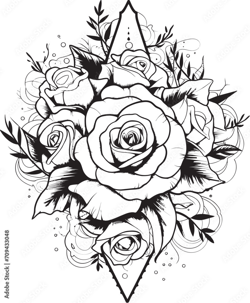 Petals of Precision Black Logo for an Intricate Lineart Rose Artistry in Monochrome Lineart Rose Icon with Vector Design