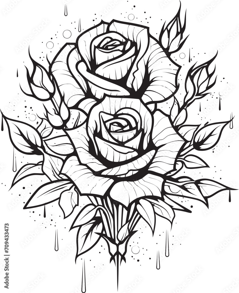 Abstract Etchings Black Logo with Elegant Rose Design in Vector Linear Botany Rose Icon with Sleek Black Lines in Monochrome Vector