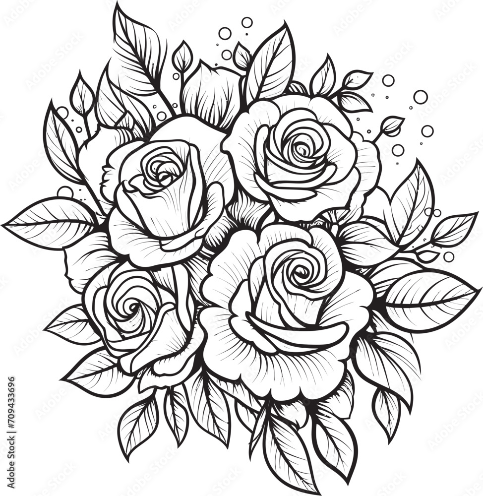 Intricate Blossoms Lineart Rose Icon in Elegant Black Silhouette Serenade Black Glyph of a Lineart Rose Emblem