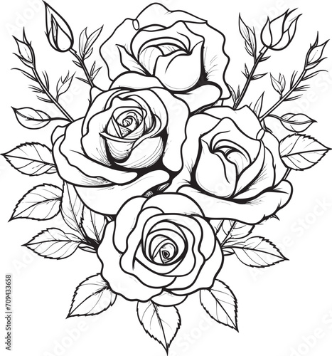 Botanical Noir Vector Glyph Showcasing a Black Lineart Rose Design Petals of Precision Lineart Rose Emblem in Striking Black