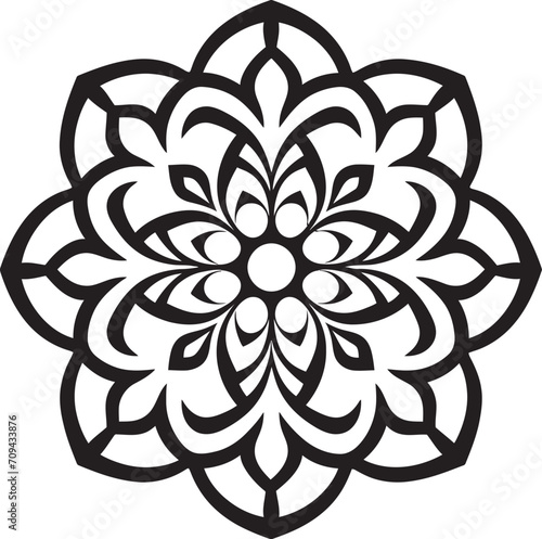 Spiritual Symmetry Elegant Mandala Logo in Striking Black Vector Whirlwind of Wholeness Vector Black Logo with Intricate Mandala Pattern